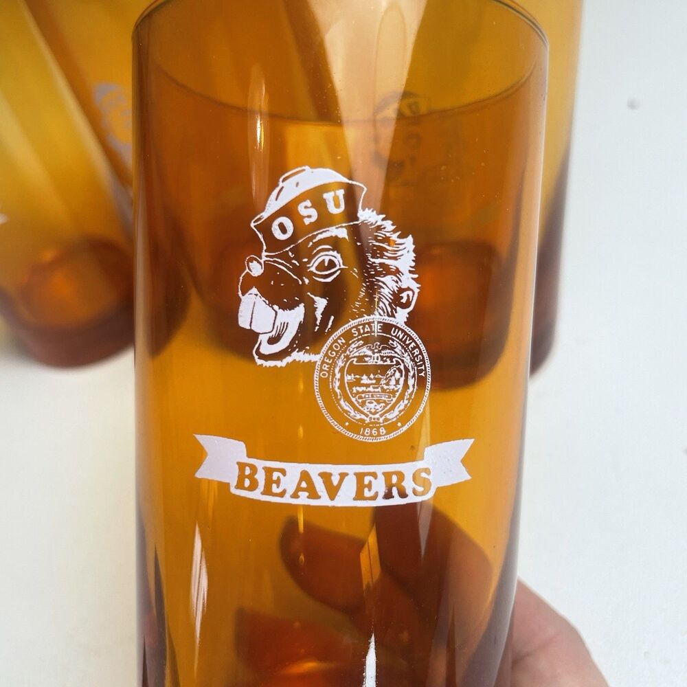 Oregon State Beavers VTG MCM Amber Colored Cups Lot Of 4 alumni bar wear drinkwe
